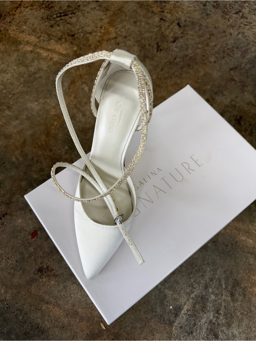 Signature Ivory Pointed Toe Bridal Heels with Beaded Straps
